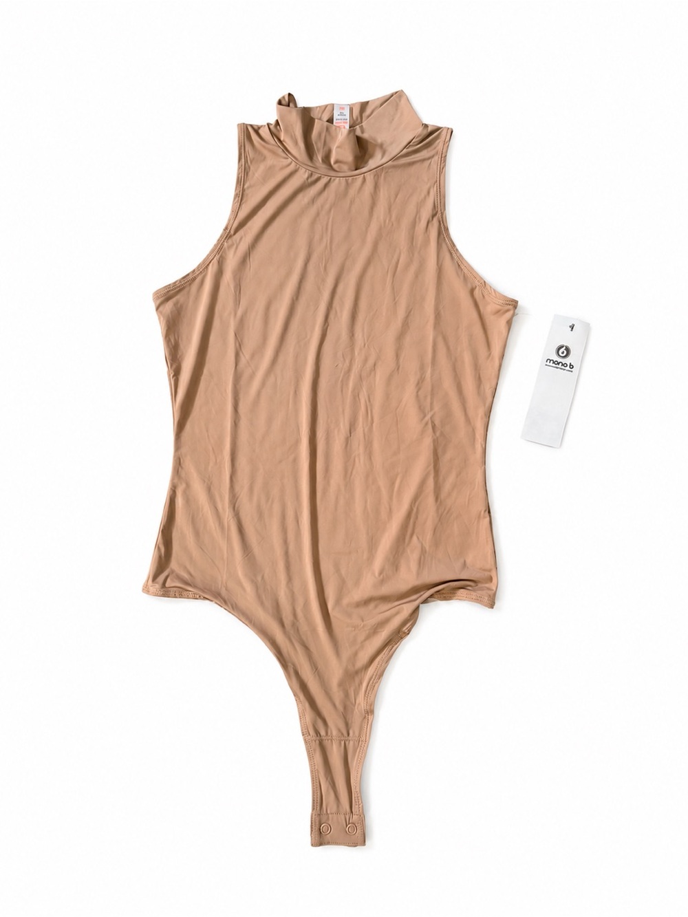 Mono B High-Neck Sleeveless Bodysuit in Nude Tan